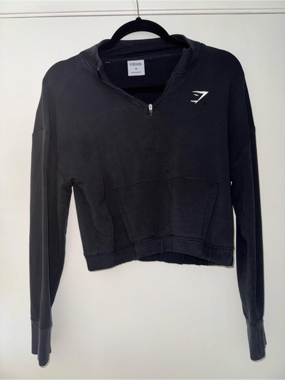 Gymshark Quarter Zip Cropped Pullover Black Medium